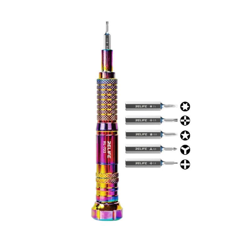 Torque Self-locking Handle Non-slip Mobile Phone Repair Screwdriver Disassembly Tool With 5 Bits, RELIFE RL-723 With 5 Bits