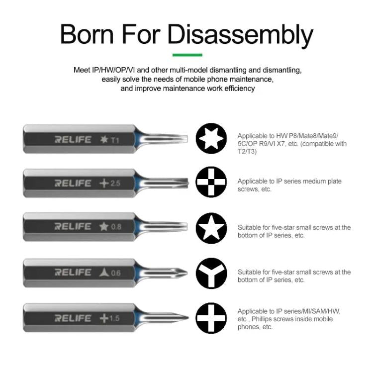 Torque Self-locking Handle Non-slip Mobile Phone Repair Screwdriver Disassembly Tool With 5 Bits, RELIFE RL-723 With 5 Bits