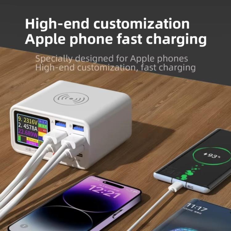 TENSAI 65W 8-Port USB Charging Station With 1.8-Inch LCD Display & 15W Wireless Charger