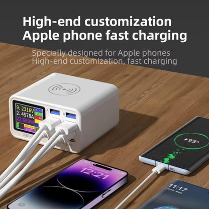 TENSAI 65W 8-Port USB Charging Station With 1.8-Inch LCD Display & 15W Wireless Charger