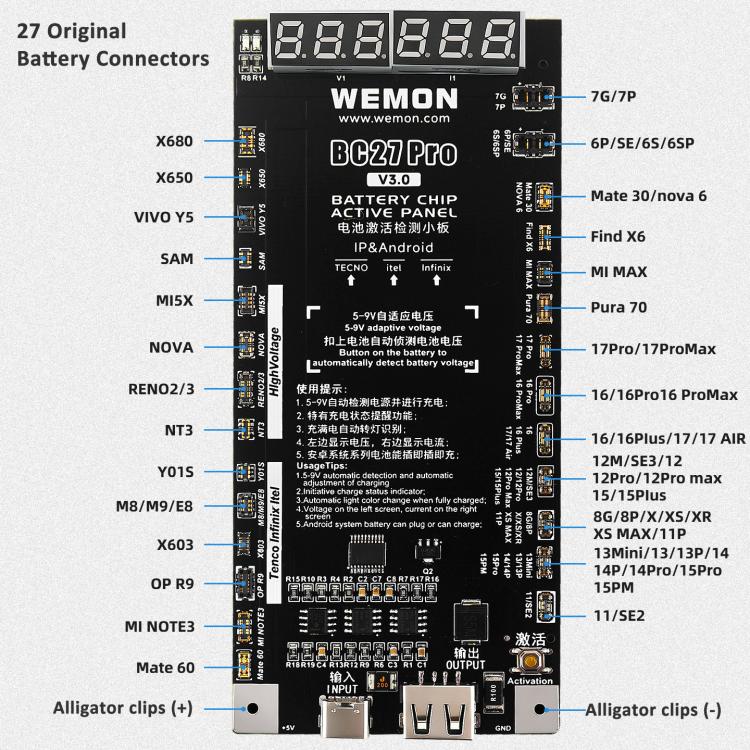 WEMON BC27 Pro V3.0 Battery Activator Board For IPhone 6 To 17 Series & Android Devices