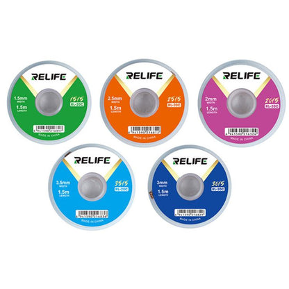 RELIFE RL-20C PCB Solder Cleaning Corrosion-Resistant Solder Removal Tape, 2mm x 1.5m, 2.5mm x 1.5m, 3mm x 1.5m, 3.5mm x 1.5m