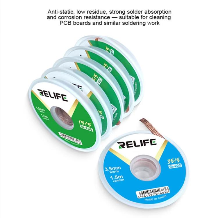 RELIFE RL-20C PCB Solder Cleaning Corrosion-Resistant Solder Removal Tape, 2mm x 1.5m, 2.5mm x 1.5m, 3mm x 1.5m, 3.5mm x 1.5m
