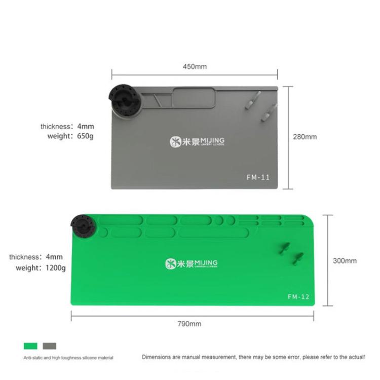 MIJING Heat Resistant Silicone Soldering Mat Anti-Static Electronics Repair Work Pad, 79x30cm Green, 45x28cm Green, 45x28cm Gray